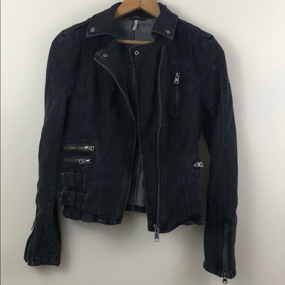 Free People Jackets & Blazers - [Free People] Women's Black Denim Moto Jacket Sz 0